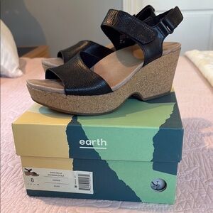 Earth Black Wedge Sandals with Adjustable Straps